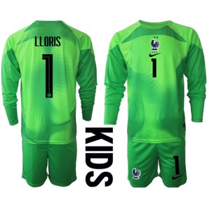 Francuska Hugo Lloris #1 Golmanski Gostujuci Dres za Dječji SP 2022 Dugim Rukavima (+ kratke hlače)